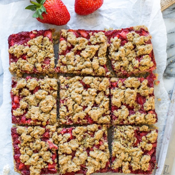 Strawberry Crumb Bars cut into squares