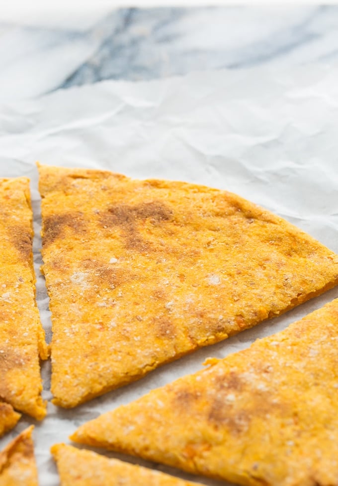 Sweet Potato Pizza Crust slice up close without toppings