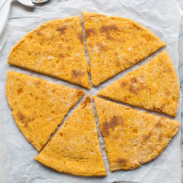 Sweet Potato Pizza Crust cut up