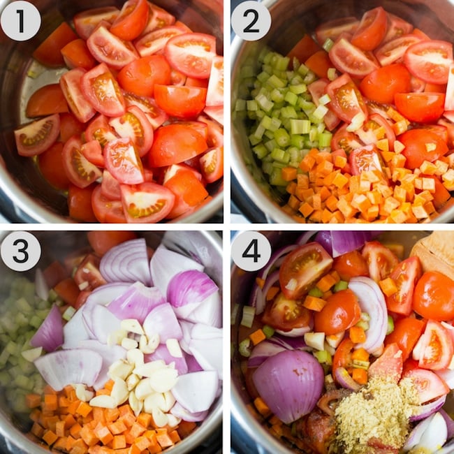 Collage of the making of easy Tomato Soup in the instant pot