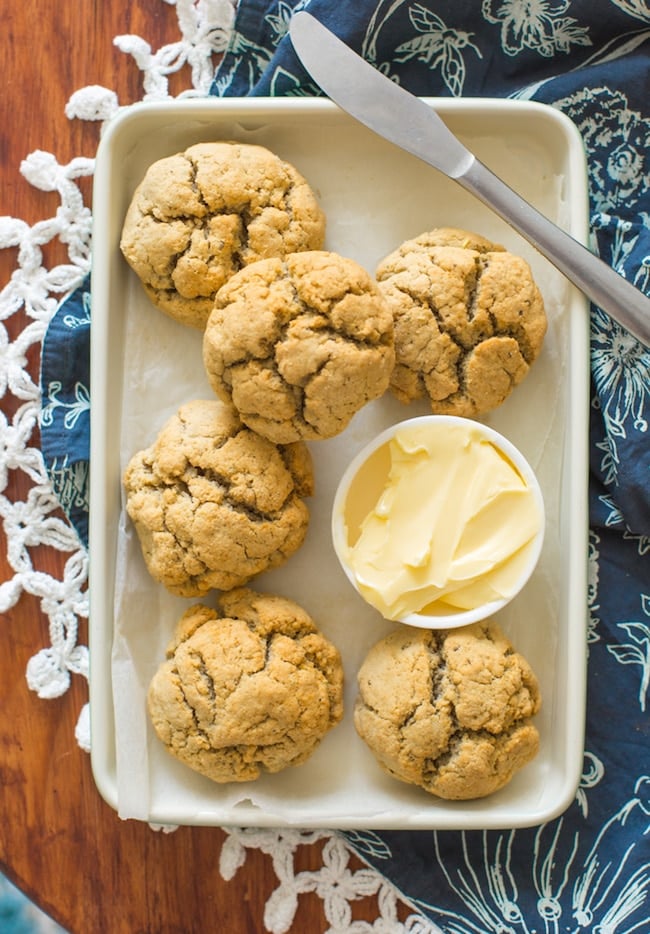 Paleo Biscuits on a baking sheet with butter