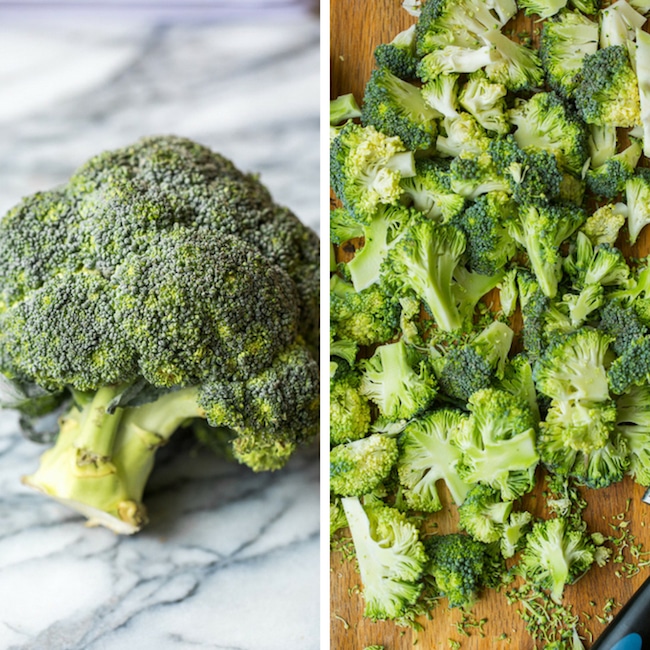 a head of broccoli chopped into florets