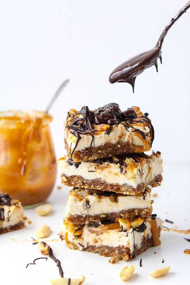 vegan snickers cheesecake stack