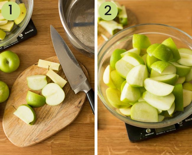 instant pot applesauce collage - chopping apples