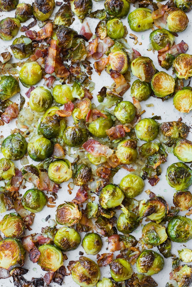 Crispy Roasted Brussels sprouts with bacon collage