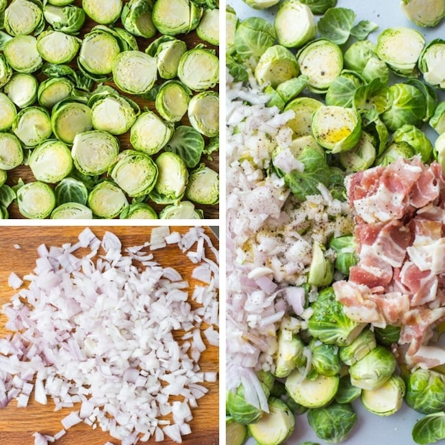 Crispy Roasted Brussels sprouts with bacon collage