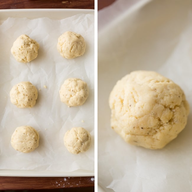 rolled paleo Biscuits dough on a baking sheet