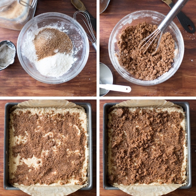 paleo coffee cake crumb topping steps collage