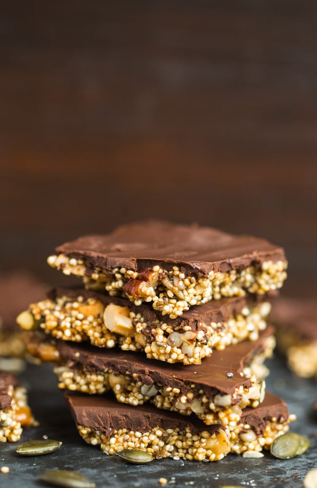 Chocolate Covered Seedy Quinoa Brittle