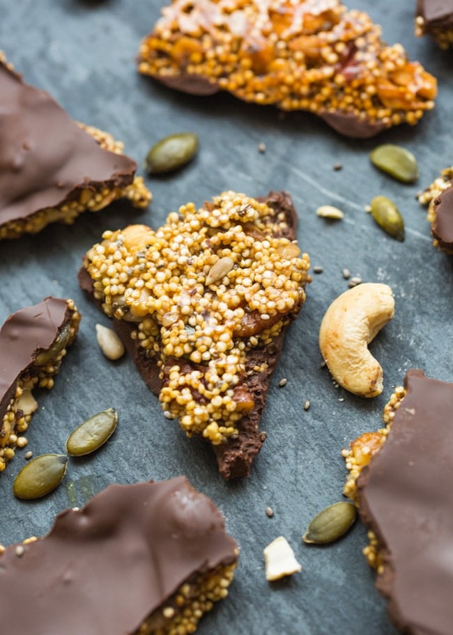 Chocolate Covered Seedy Quinoa Brittle