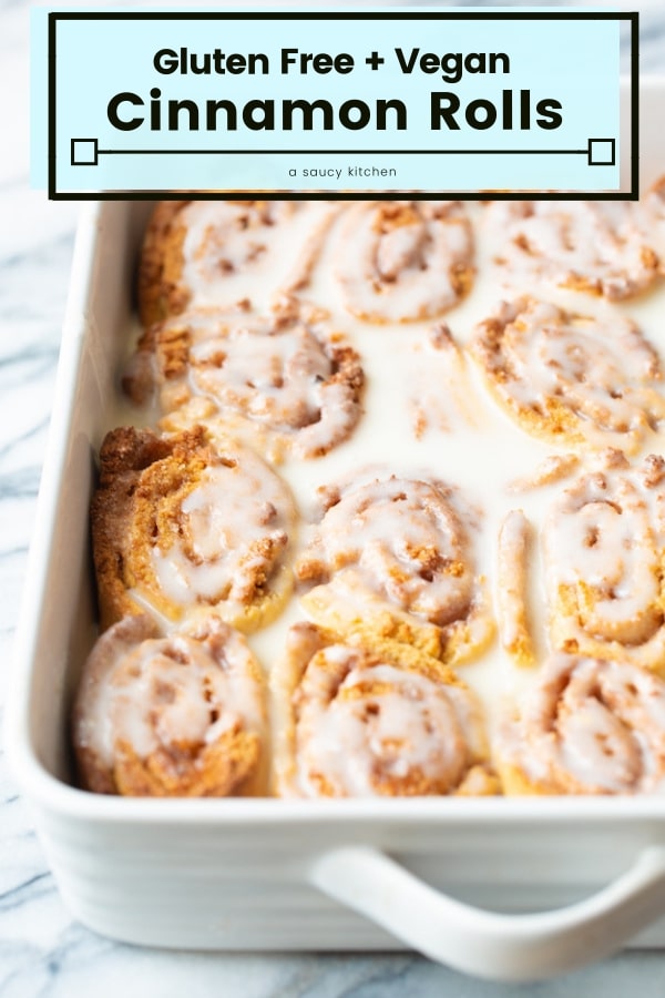 Deliciously gooey Gluten Free Cinnamon Rolls - made with a blend of chickpea and tapioca flour. Ready in under an hour! #GrainFree + #Vegan #GlutenFree #CinnamonRolls #Chickpea