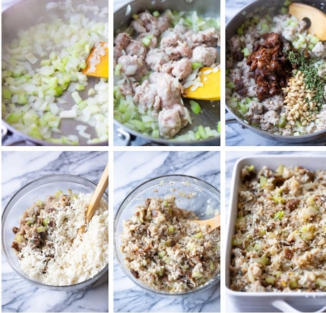 fig & sausage cauliflower rice stuffing collage 