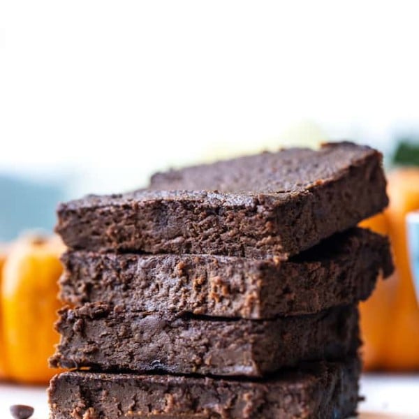 stack of four flourless pumpkin brownies