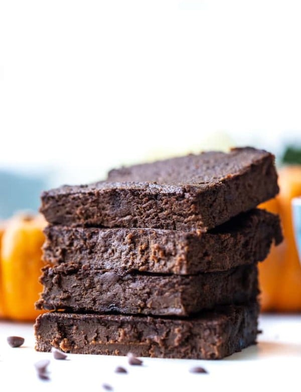 stack of four flourless pumpkin brownies