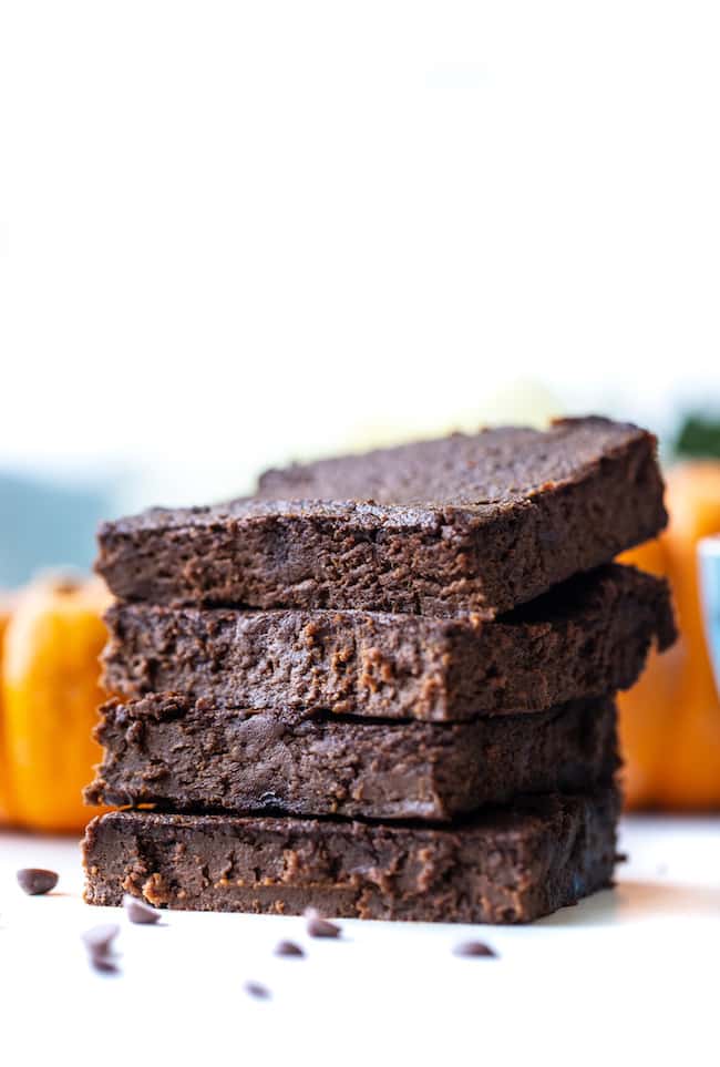 stack of four flourless pumpkin brownies 