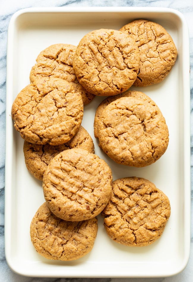 gluten free vegan peanut butter cookies on a baking sheet