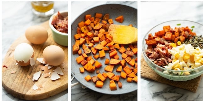 kale sweet potato breakfast salad collage