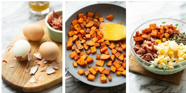 kale sweet potato breakfast salad collage