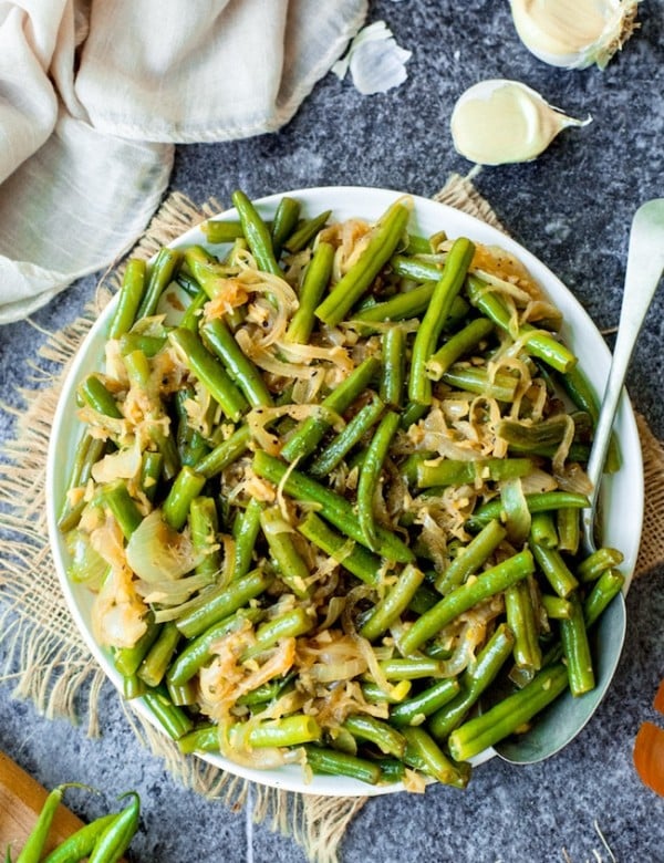 stir fried green beans on a plate