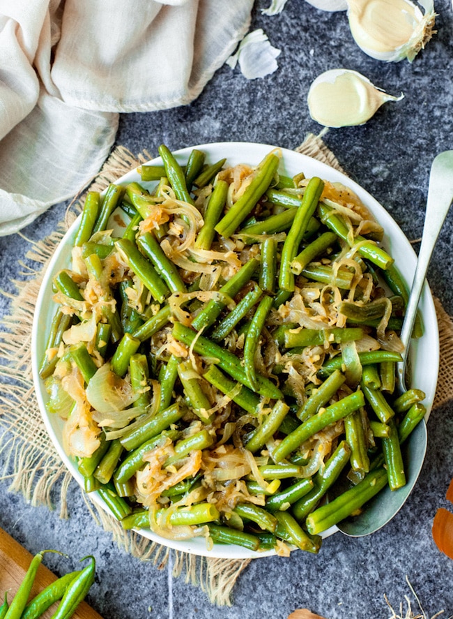 stir fried green beans on a plate 