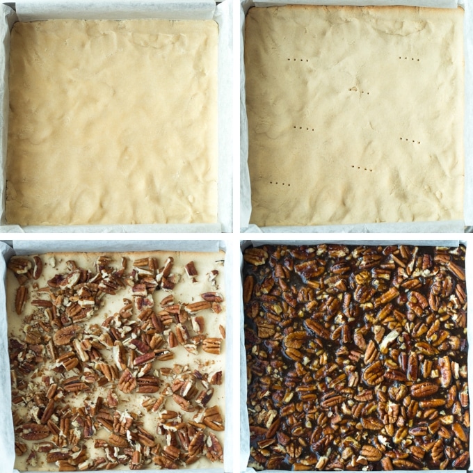 vegan pecan pie bars collage