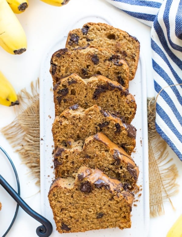 Gluten Free Banana Bread slices on a cutting board