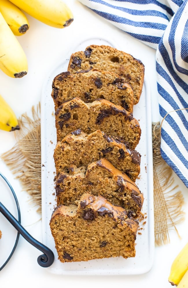 Gluten Free Banana Bread slices on a cutting board