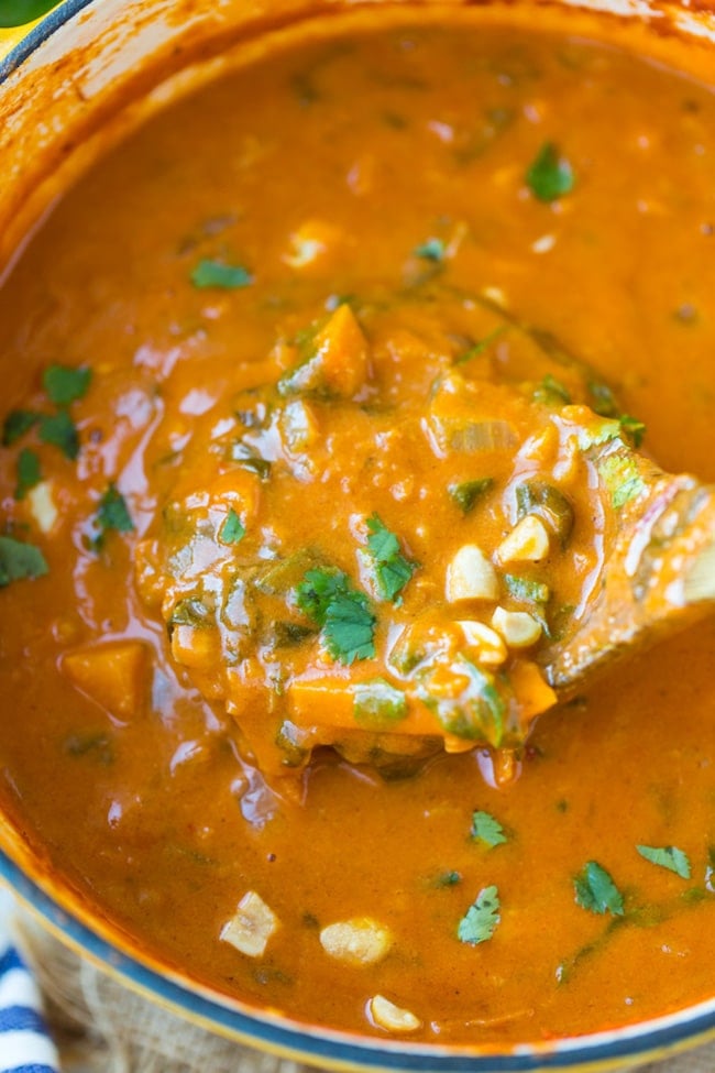 One Pot African Peanut Soup in a soup pot