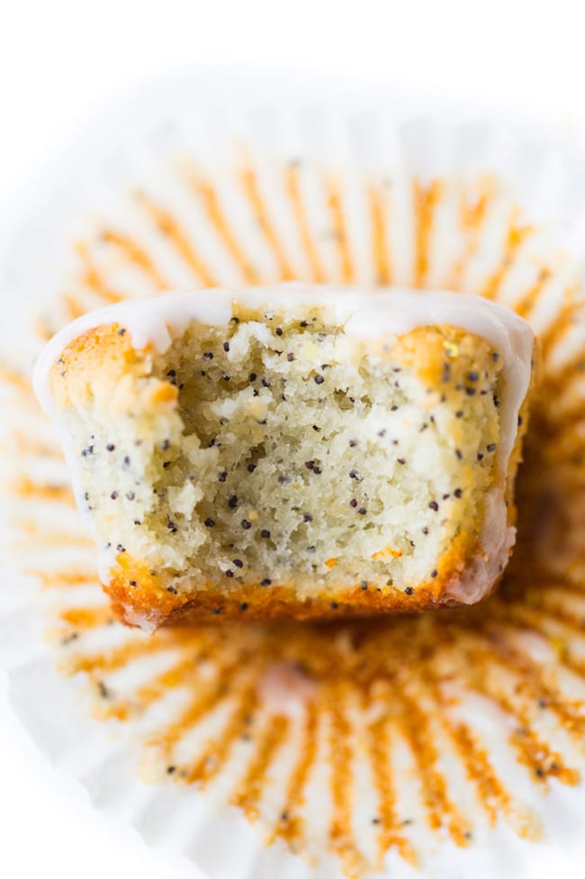 Paleo Vegan Lemon Poppy Seed Muffins with a bitwe taken out