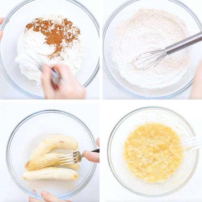 gluten free banana bread batter collage