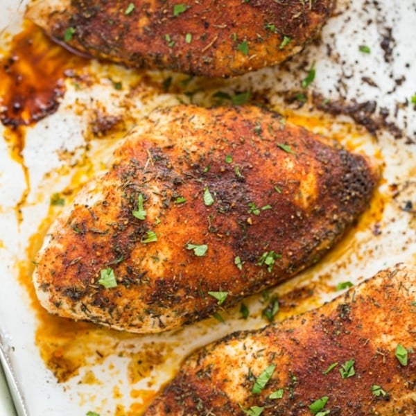 seasoned baked chicken breast topped with chopped cilantro