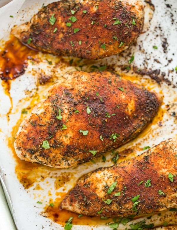 seasoned baked chicken breast topped with chopped cilantro