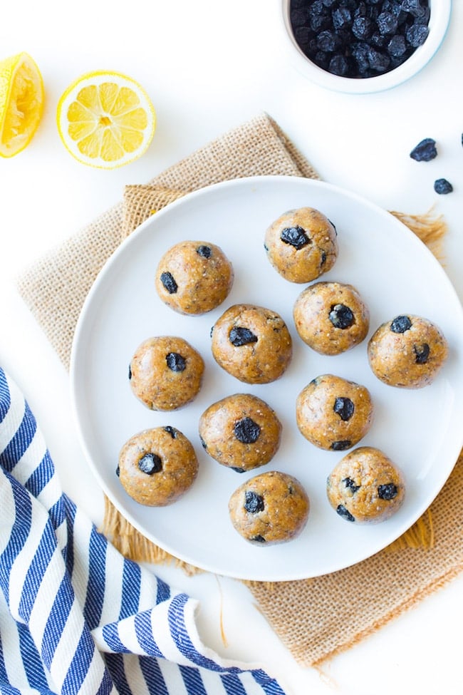Blueberry Paleo Energy Balls on a plate