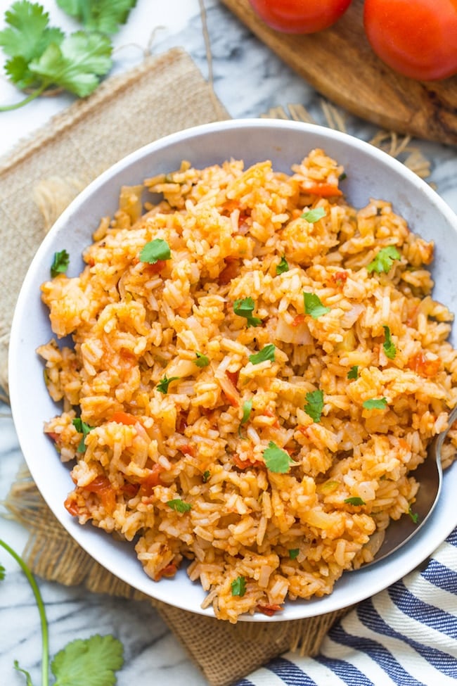 Mexican red Rice topped with cilantro