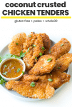 frying Coconut Crusted Chicken Tenders pinterest graphic