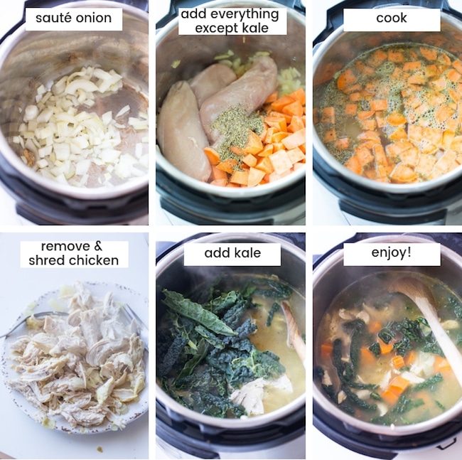 Sweet Potato Kale & Chicken Instant Pot Soup collage