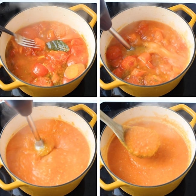 tomato-carrot-soup blending collage