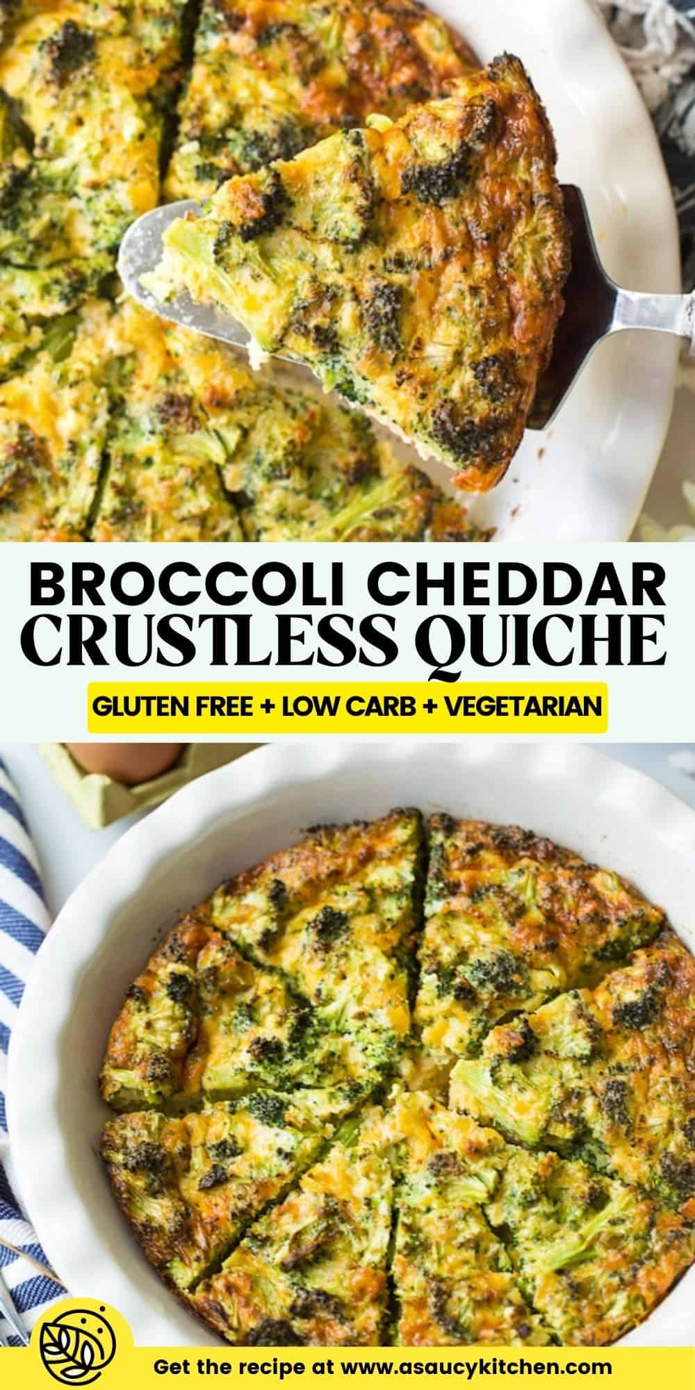 Broccoli Cheddar Crustless Quiche - A Saucy Kitchen