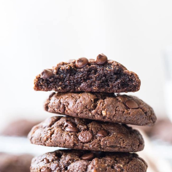 stack of Flourless Chocolate Peanut Butter Cookies