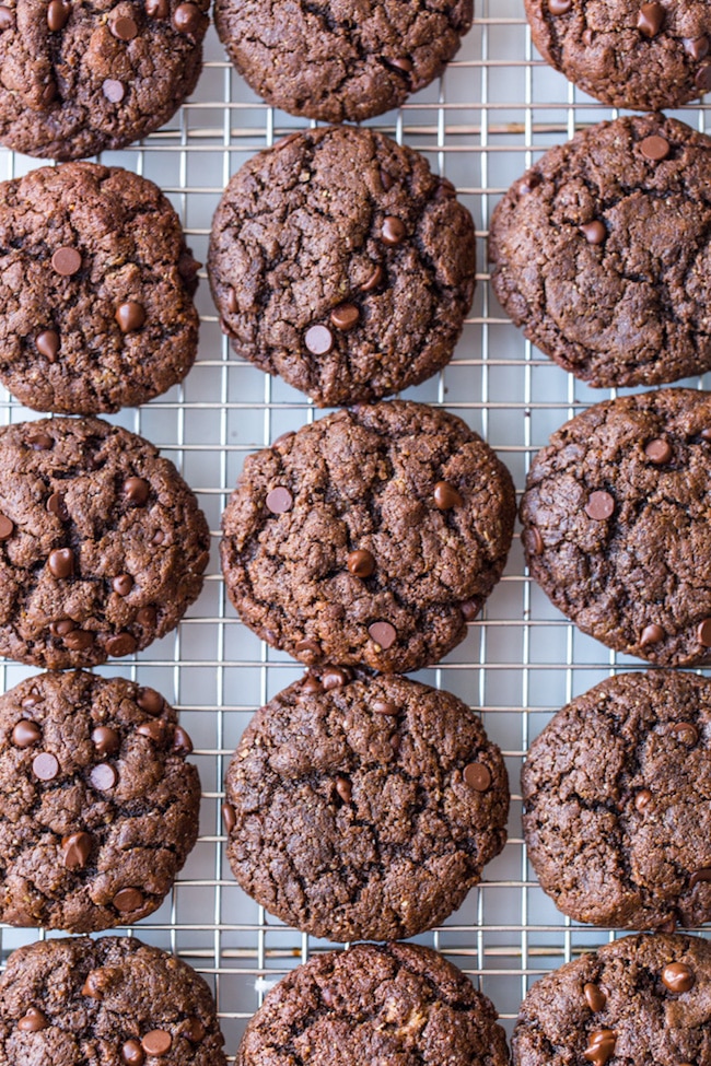 Flourless Chocolate Peanut Butter Cookies cooling on a wire rack