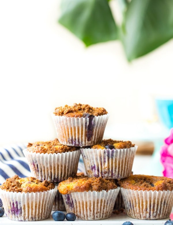 Paleo Blueberry Muffins stacked like a pyramid