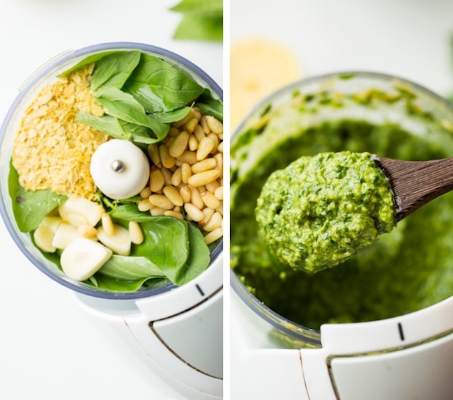 chicken pesto salad - pesto ingredient collage