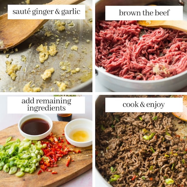 spicy beef lettuce wraps collage