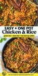 Text: Easy + One Pot Chicken & Rice: gluten free + dairy free + low fodmap option
