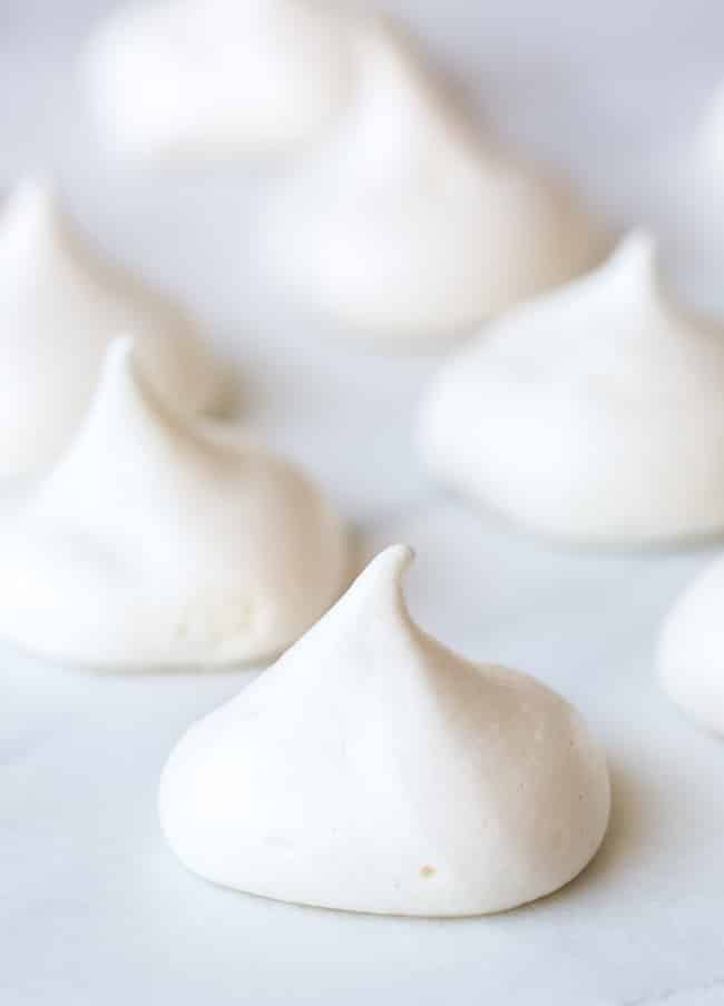 Aquafaba Vegan Meringue on a baking sheet