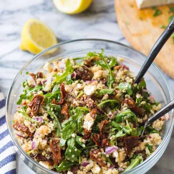 Chickpea Quinoa Mediterranean Salad in a bowl