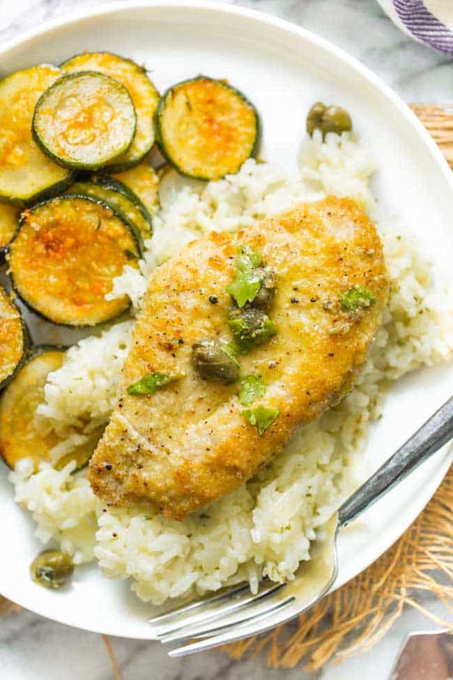 lemon caper chicken on rice