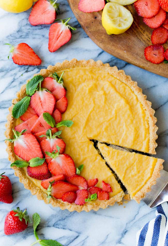 Low Carb Lemon Tart with a slice cut out