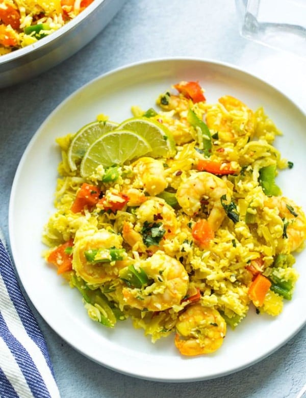 Shrimp Cauliflower Rice Pulao on a plate