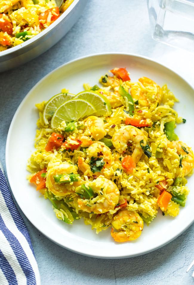 Shrimp Cauliflower Rice Pulao on a plate